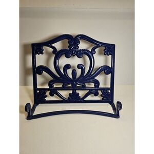 Cobalt Blue Cast Iron Book Holder Display Stand with Scroll